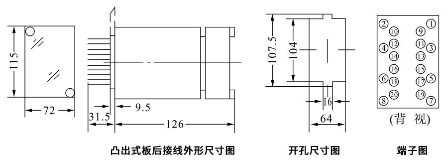 DZK-916凸出式板后接線安裝尺寸圖